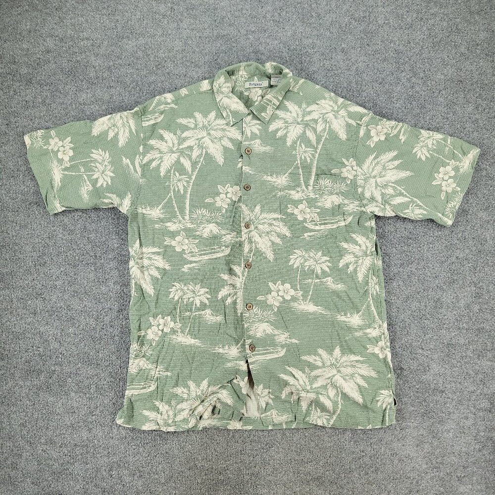 Brigata Hawaiian Shirt Men Large Green Aloha Relaxed Button Short Sleeve Pocket